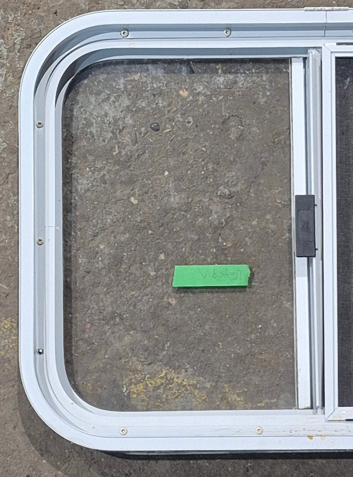 Used White Radius Opening Window : 23 1/2" W x 17 1/2" H x 1 7/8" D - Young Farts RV Parts