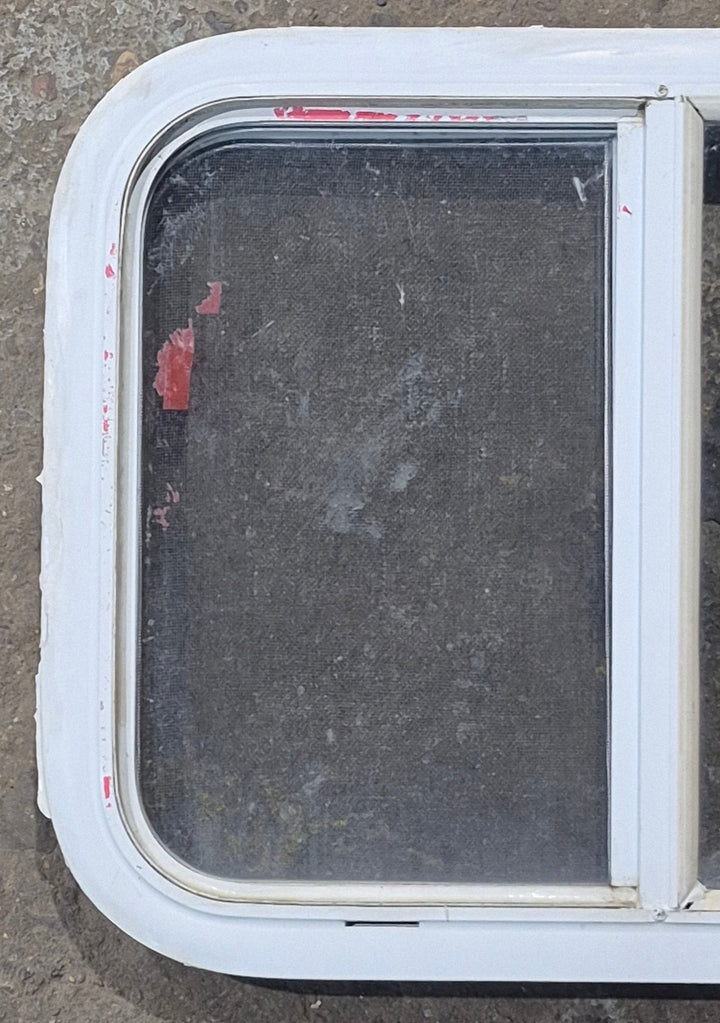 Used White Radius Opening Window : 23 1/2" W x 17 1/2" H x 1 7/8" D - Young Farts RV Parts