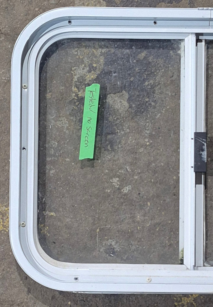 Used White Radius Opening Window : 23 1/2" W x 17 1/2" H x 1 7/8" D - Young Farts RV Parts