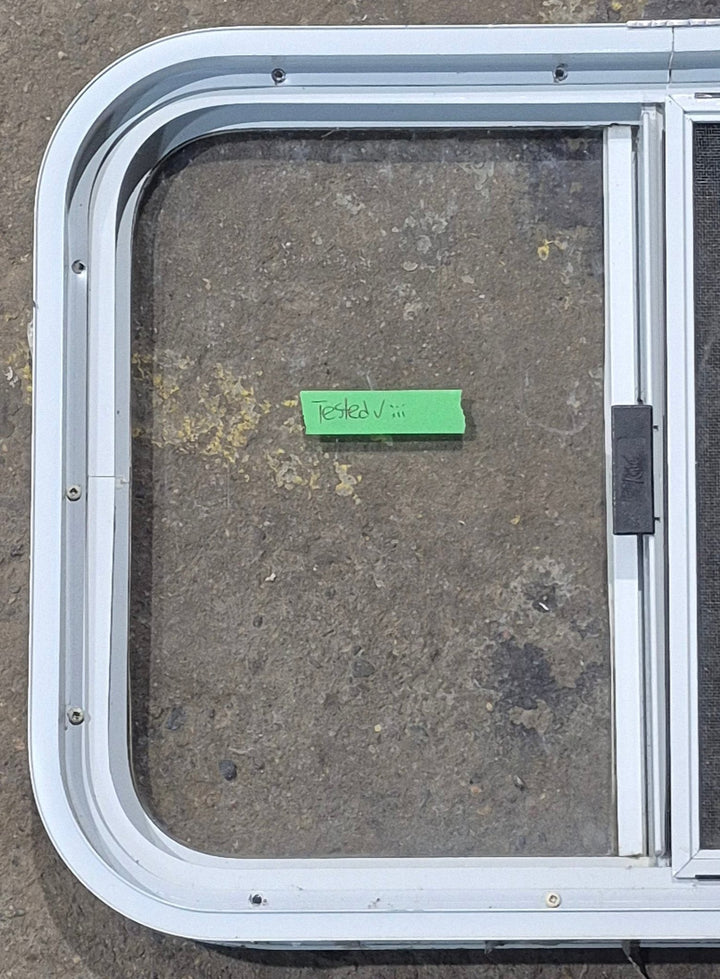 Used White Radius Opening Window : 23 1/2" W x 17 1/2" H x 1 7/8" D - Young Farts RV Parts