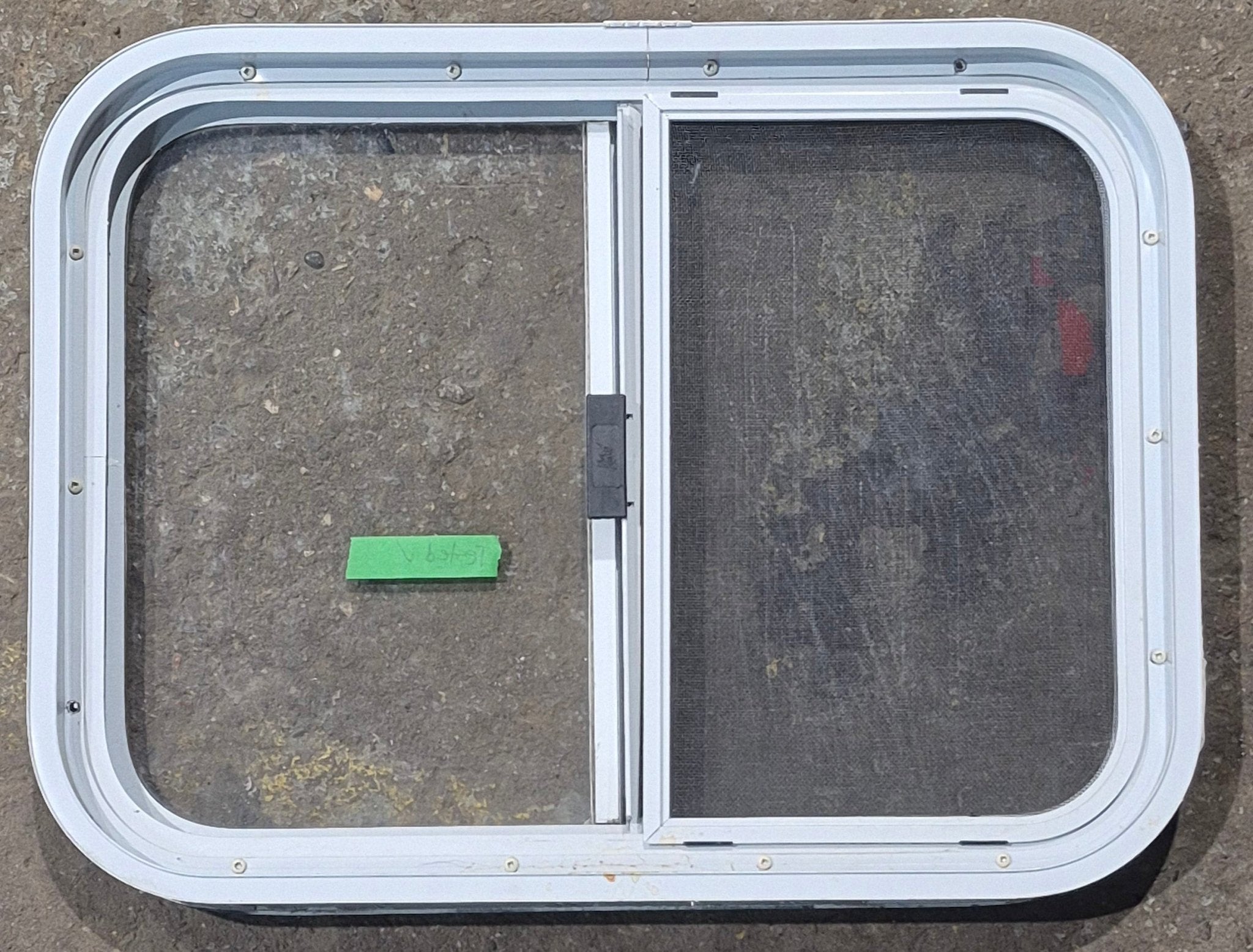 Used White Radius Opening Window : 23 1/2" W x 17 1/2" H x 1 7/8" D - Young Farts RV Parts