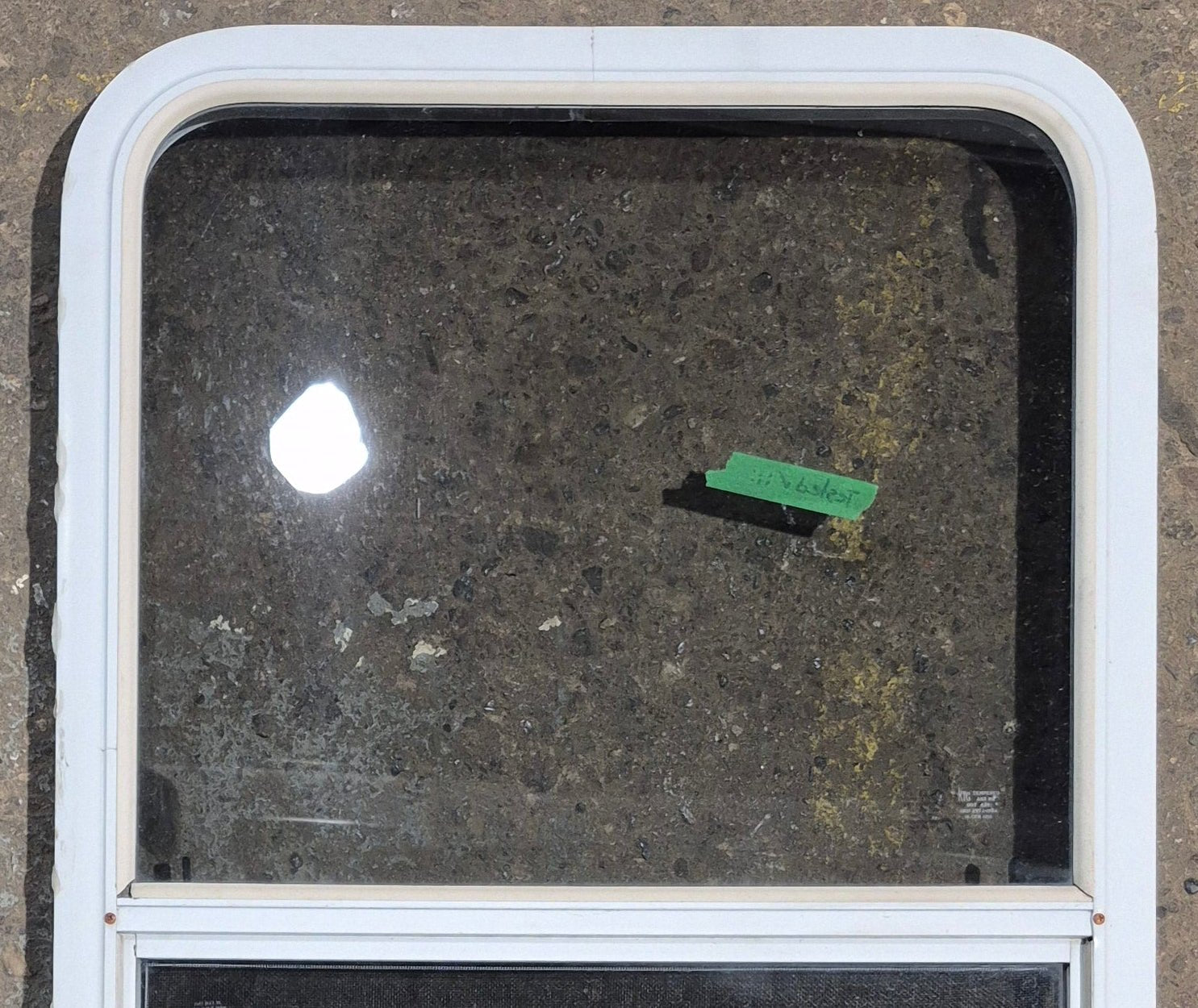 Used White Radius Opening Window : 23 1/2" W x 39 1/4" H x 1 7/8" D - Young Farts RV Parts