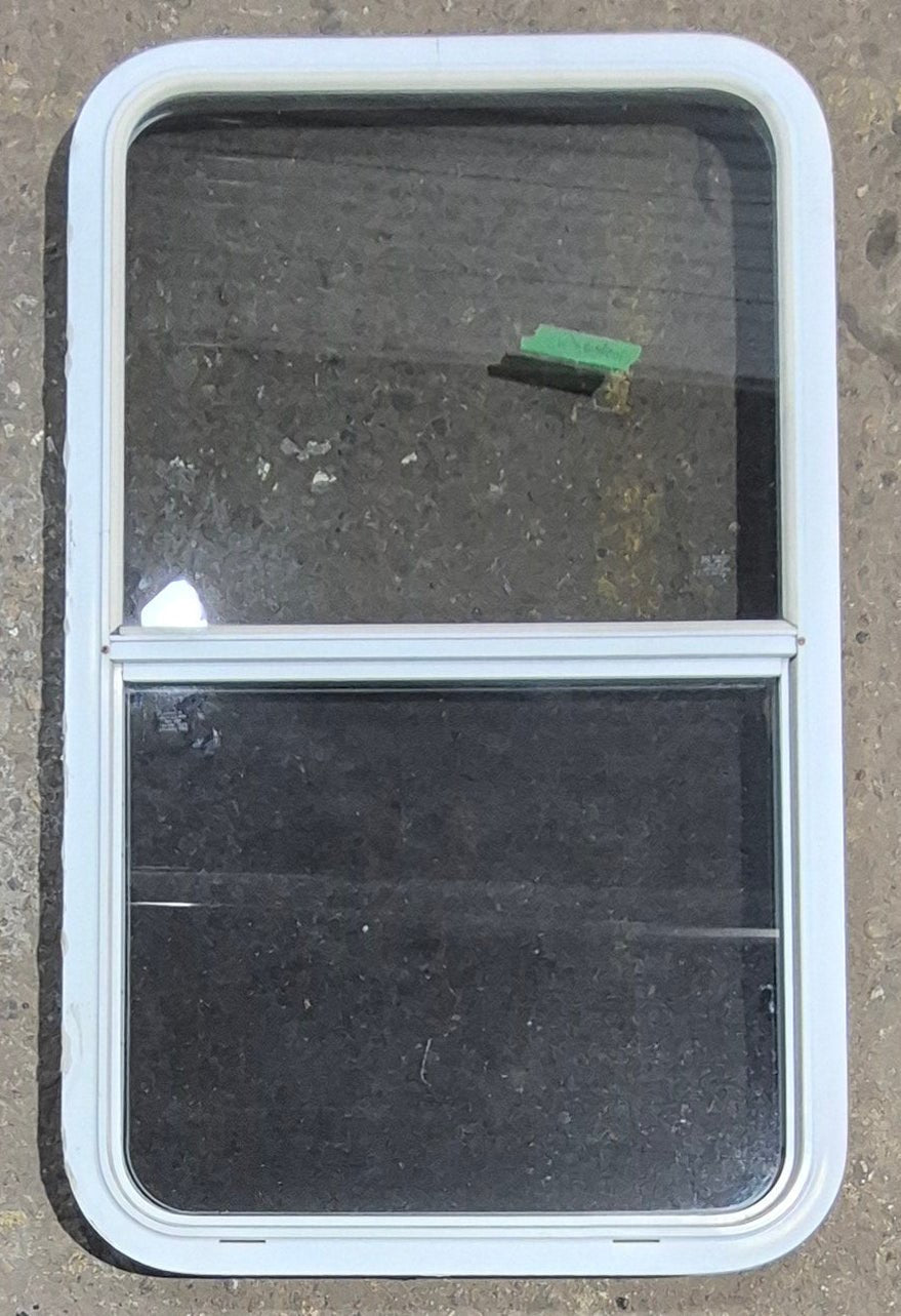 Used White Radius Opening Window : 23 1/2" W x 39 1/4" H x 1 7/8" D - Young Farts RV Parts