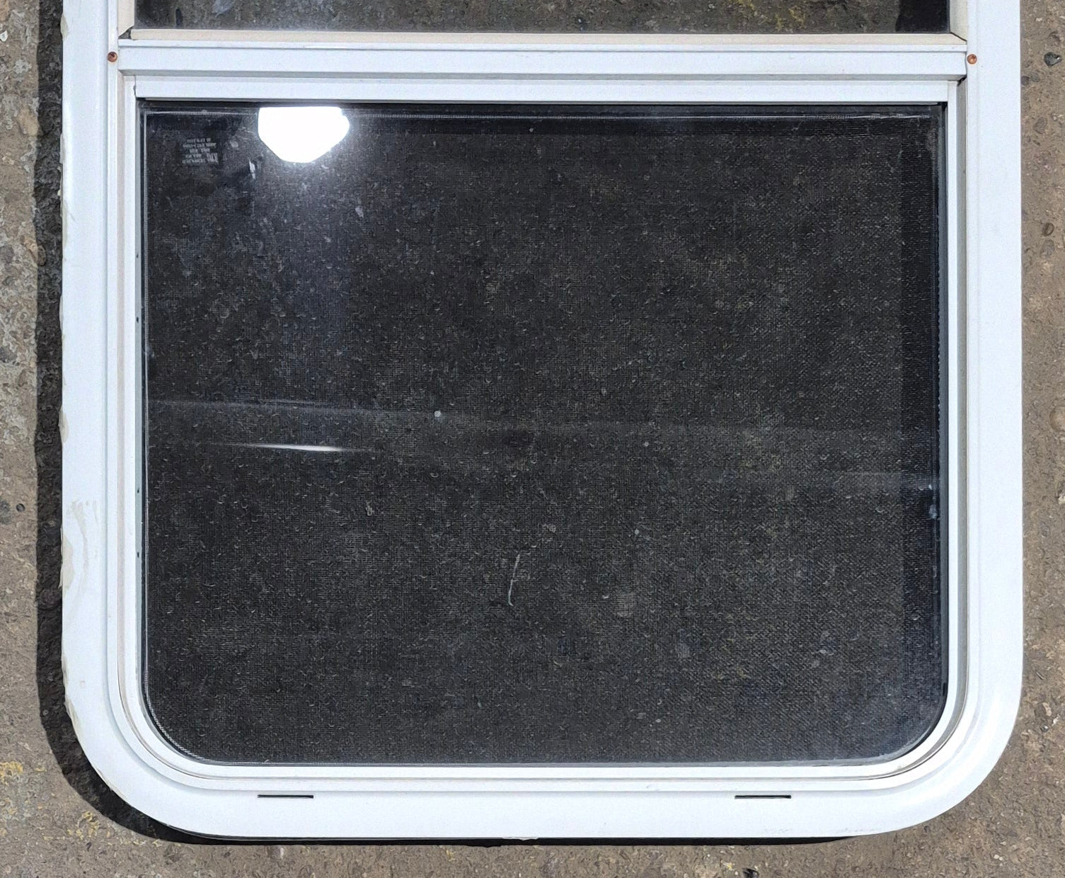 Used White Radius Opening Window : 23 1/2" W x 39 1/4" H x 1 7/8" D - Young Farts RV Parts