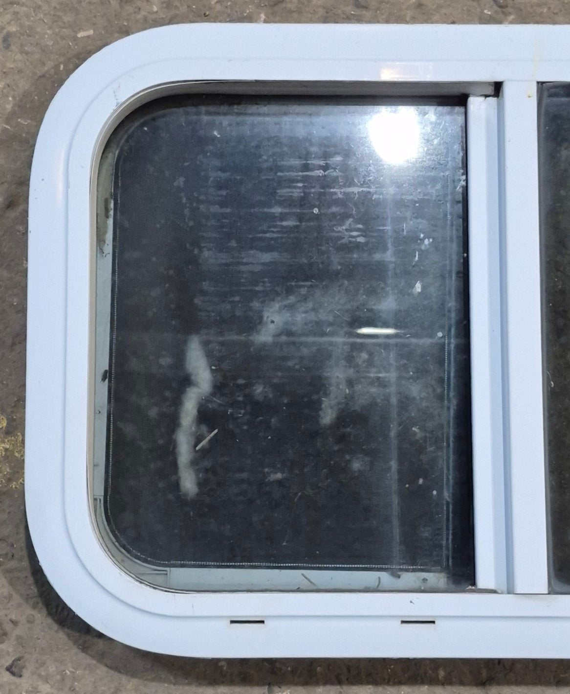 Used White Radius Opening Window : 23 1/4" W x 14 3/4" H x 1 7/8" D - Young Farts RV Parts