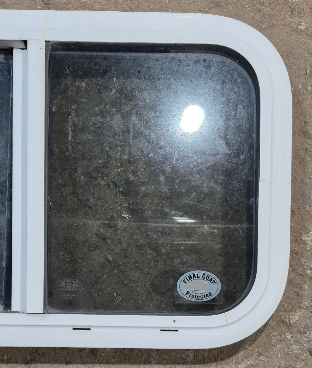 Used White Radius Opening Window : 23 1/4" W x 14 3/4" H x 1 7/8" D - Young Farts RV Parts