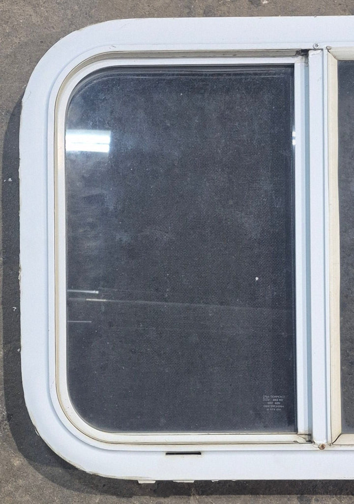 Used White Radius Opening Window : 23 1/4" W x 17 1/2" H x 1 7/8" D - Young Farts RV Parts
