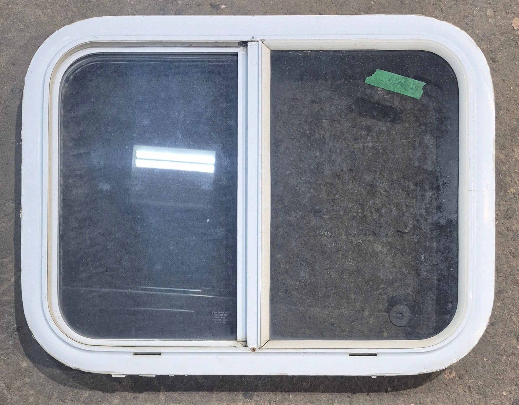 Used White Radius Opening Window : 23 1/4" W x 17 1/2" H x 1 7/8" D - Young Farts RV Parts