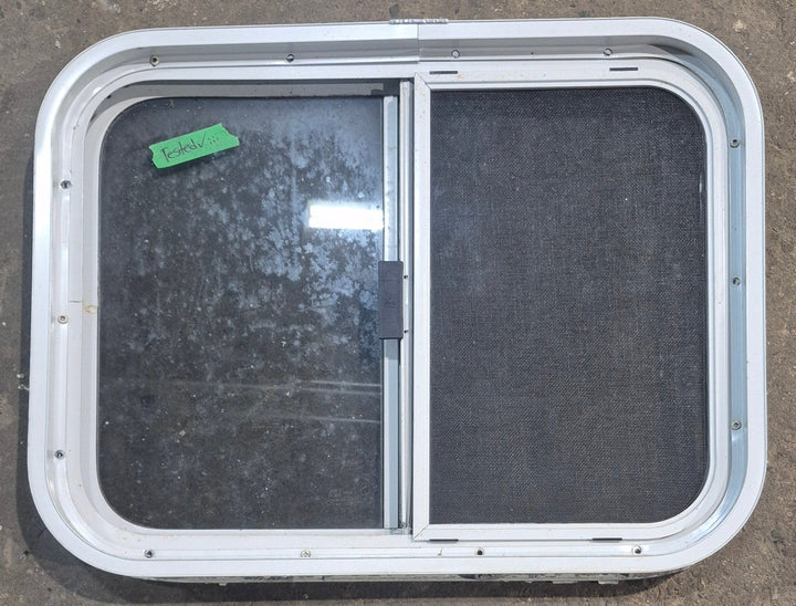 Used White Radius Opening Window : 23 1/4" W x 17 1/2" H x 1 7/8" D - Young Farts RV Parts