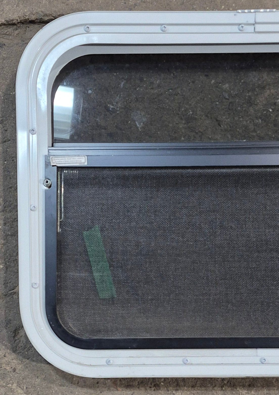 Used White Radius Opening Window : 23 1/4" W x 17 1/4" H x 1 3/4" D - Young Farts RV Parts