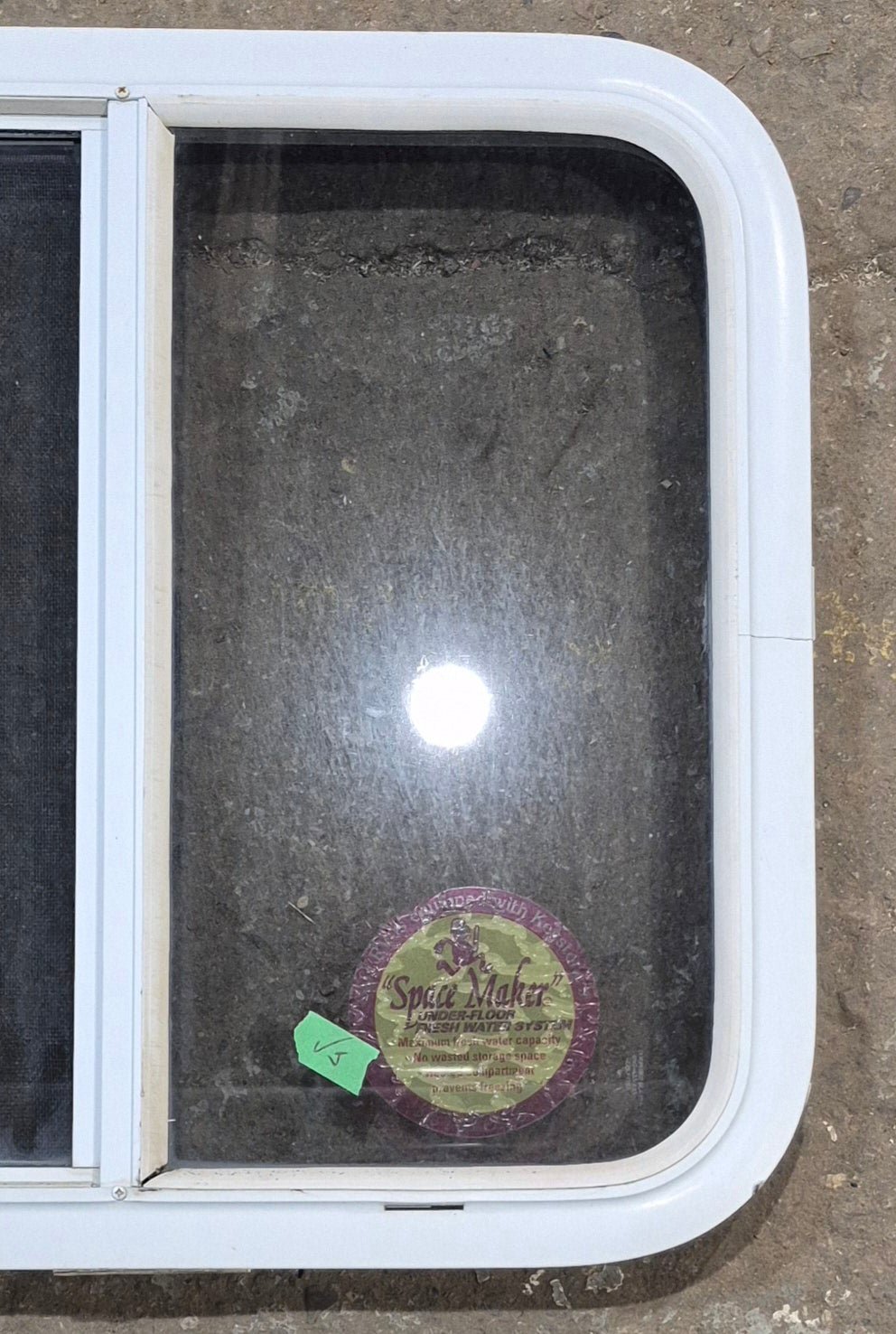 Used White Radius Opening Window : 23 1/4" W x 21 1/4" H x 1 3/4" D - Young Farts RV Parts