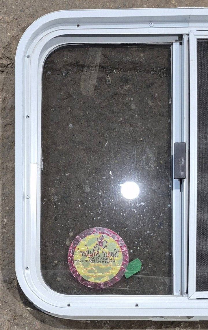 Used White Radius Opening Window : 23 1/4" W x 21 1/4" H x 1 3/4" D - Young Farts RV Parts