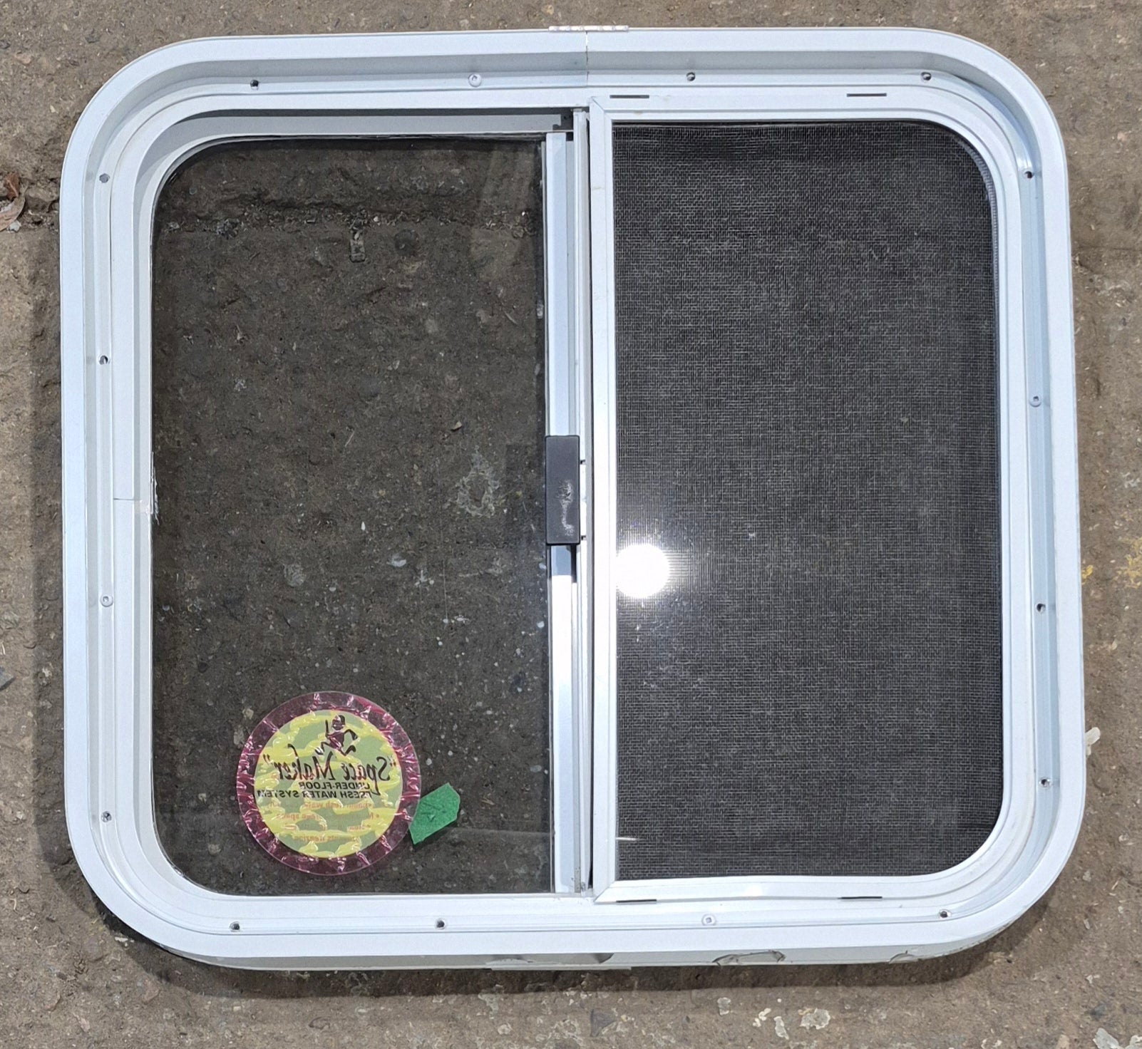 Used White Radius Opening Window : 23 1/4" W x 21 1/4" H x 1 3/4" D - Young Farts RV Parts