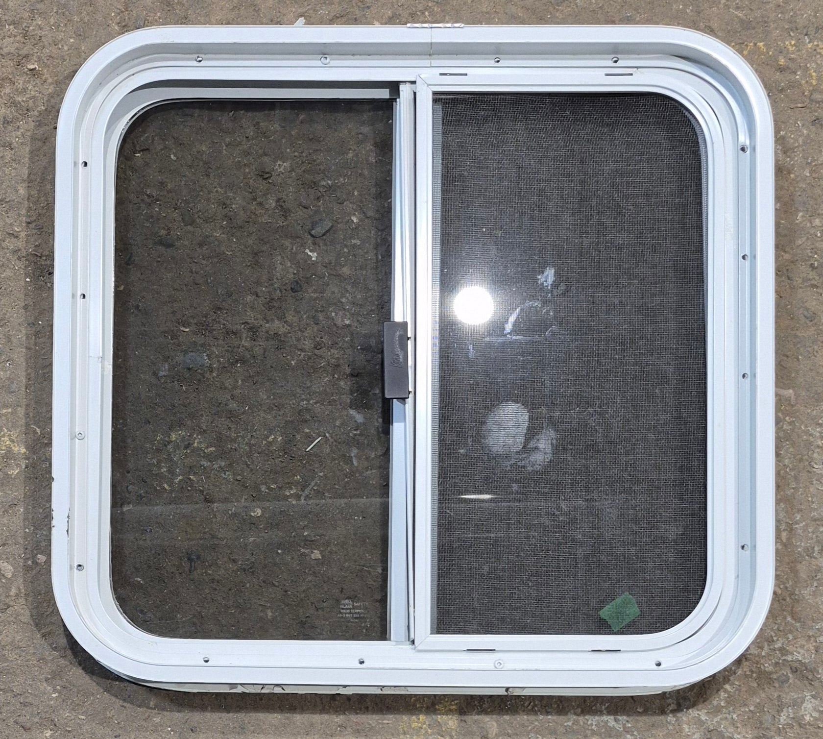 Used White Radius Opening Window : 23 1/4" W x 21 1/4" H x 1 3/4" D - Young Farts RV Parts