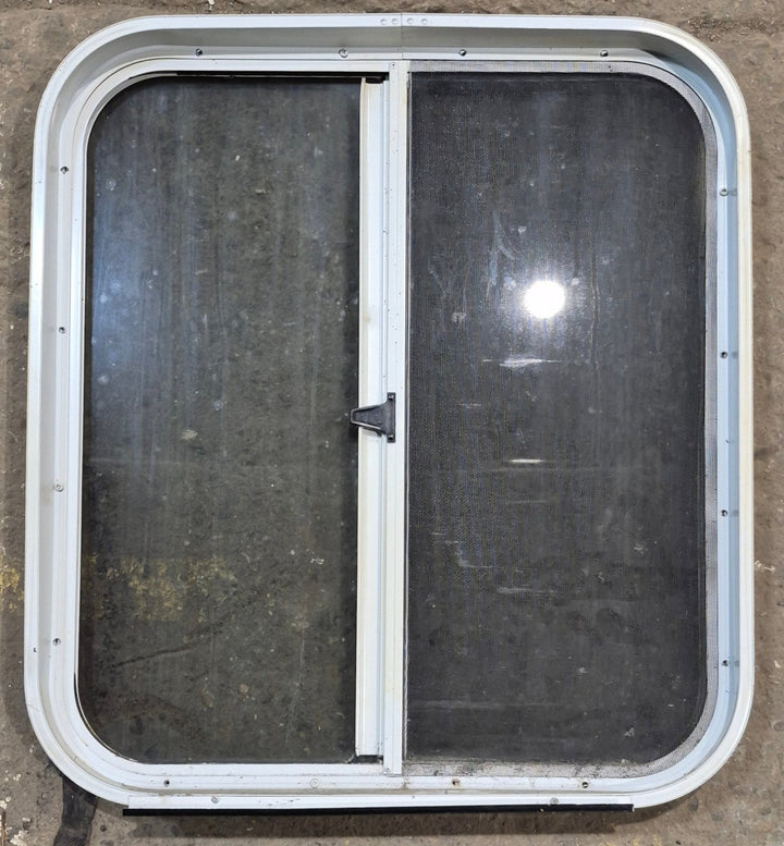 Used White Radius Opening Window : 23 1/4" W x 25 3/4" H x 1 7/8" D - Young Farts RV Parts