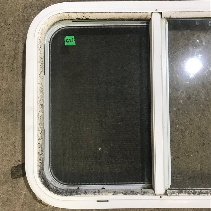 Used White Radius Opening Window : 24 1/4" W x 17 3/4" H x 1 7/8" D - Young Farts RV Parts