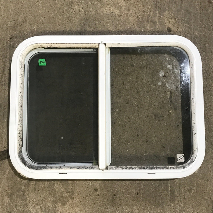 Used White Radius Opening Window : 24 1/4" W x 17 3/4" H x 1 7/8" D - Young Farts RV Parts