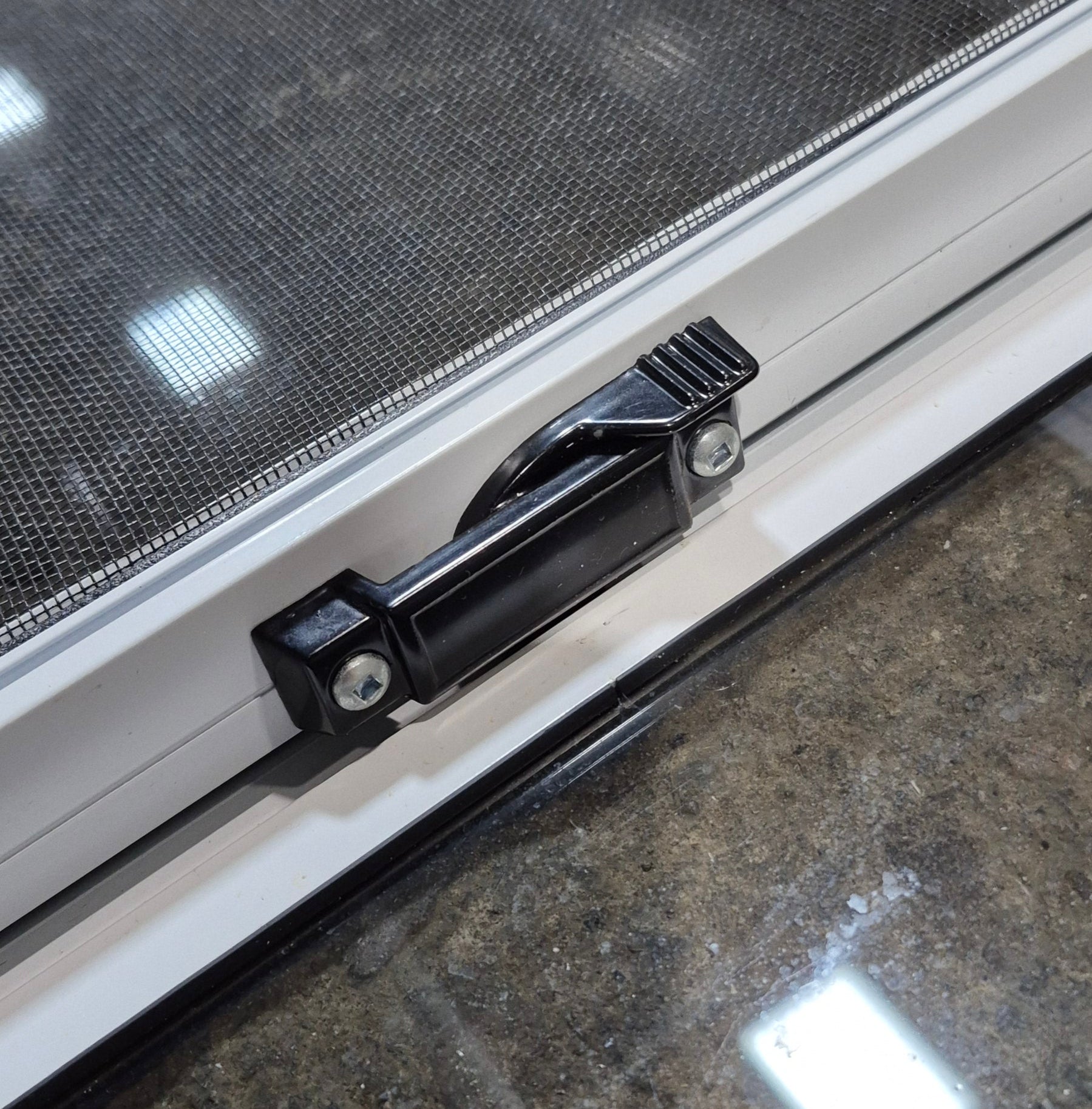 Used White Radius Opening Window : 24 1/4" W x 21 3/4" H x 1 7/8" D - Young Farts RV Parts