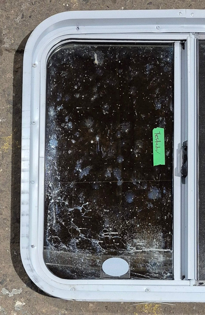 Used White Radius Opening Window : 24 1/4" W x 21 3/4" H x 1 7/8" D - Young Farts RV Parts