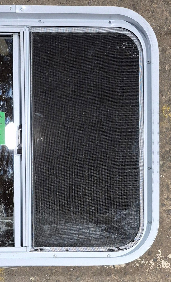 Used White Radius Opening Window : 24 1/4" W x 21 3/4" H x 1 7/8" D - Young Farts RV Parts
