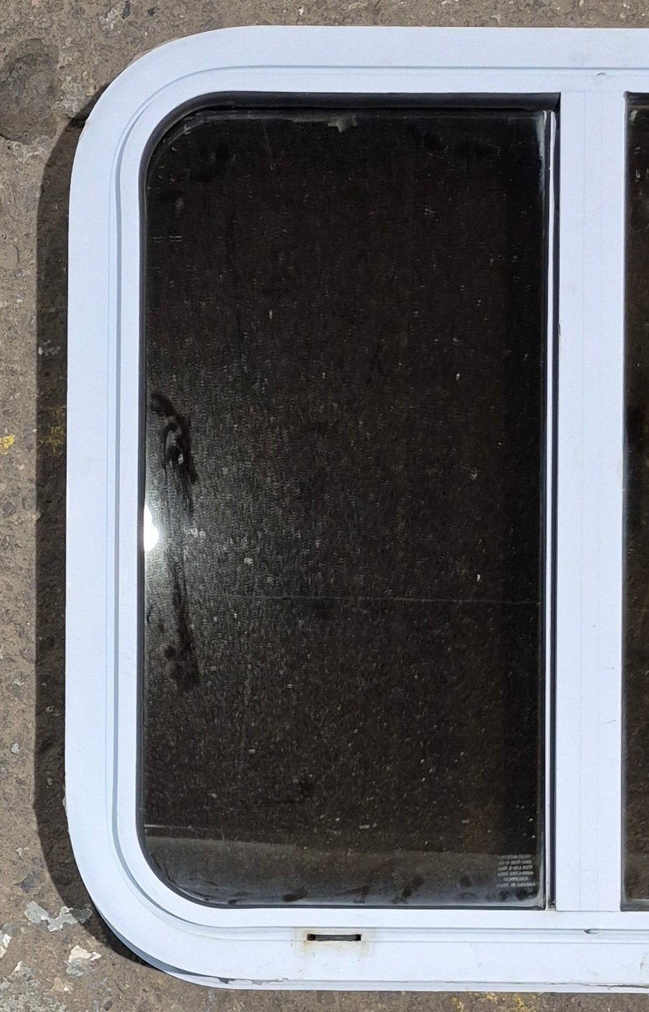 Used White Radius Opening Window : 24 1/4" W x 21 3/4" H x 1 7/8" D - Young Farts RV Parts