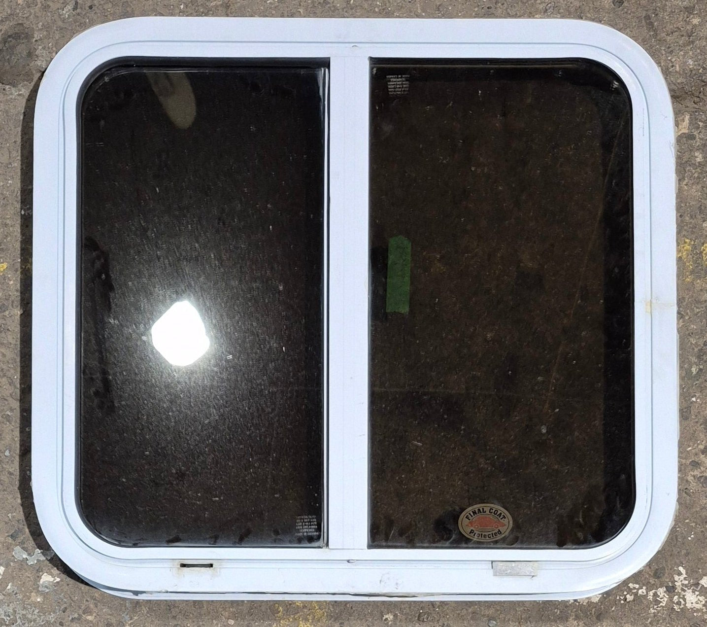 Used White Radius Opening Window : 24 1/4" W x 21 3/4" H x 1 7/8" D - Young Farts RV Parts