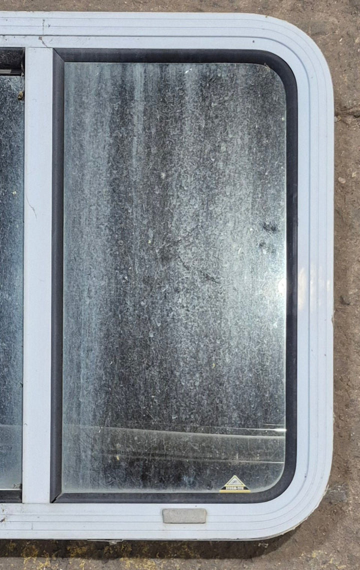 Used White Radius Opening Window : 24" W x 21 1/2" H x 1 7/8" D - Young Farts RV Parts