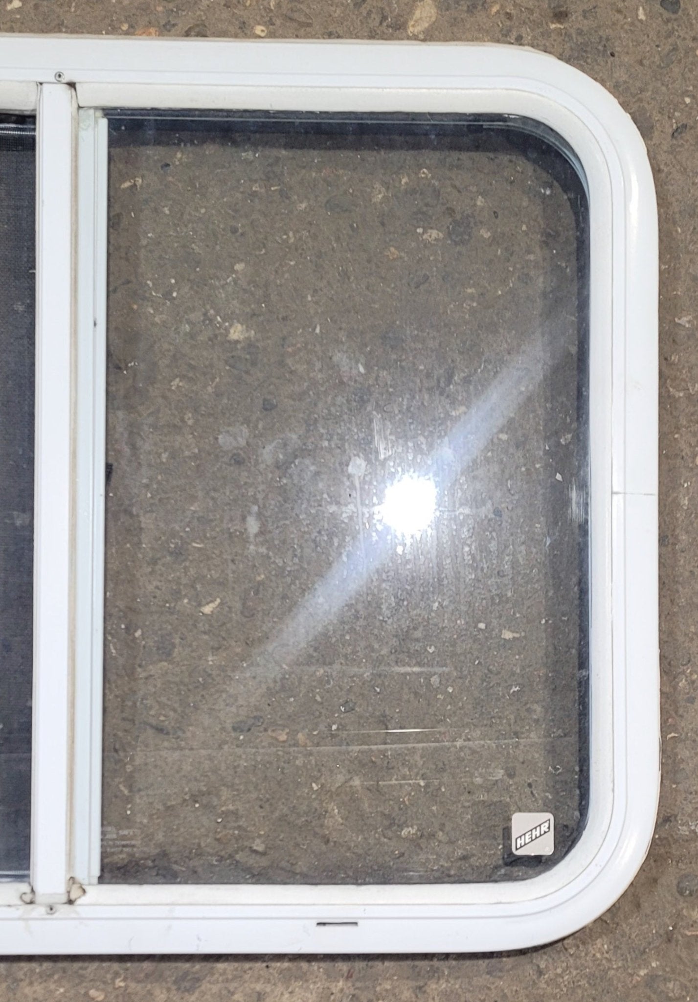 Used White Radius Opening Window : 26 1/2" W x 20 1/2" H x 1 1/4" D - Young Farts RV Parts