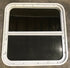 Used White Radius Opening Window : 26 1/2" W x 26 1/2" H x 2" D - Young Farts RV Parts