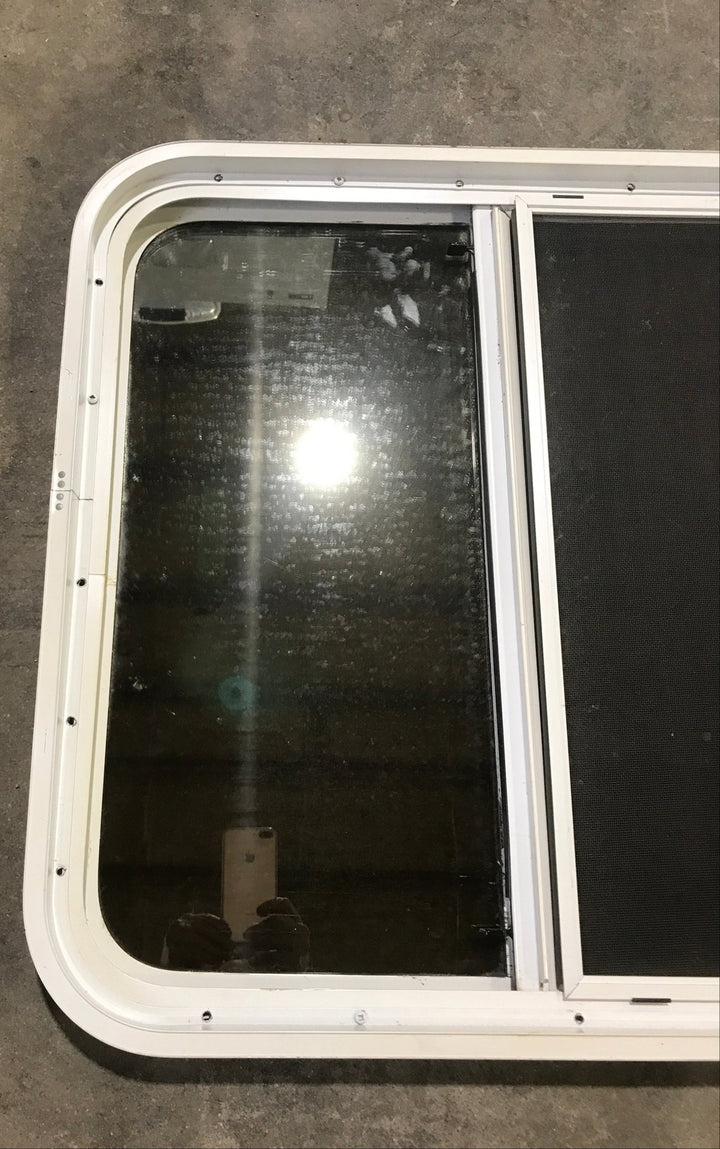 Used White Radius Opening Window : 26 1/2" W x 26 1/2" H x 2" D - Young Farts RV Parts