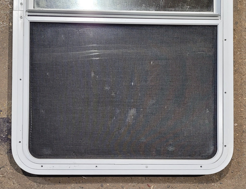 Used White Radius Opening Window : 26" W x 39 1/2" H x 1 7/8" D - Young Farts RV Parts