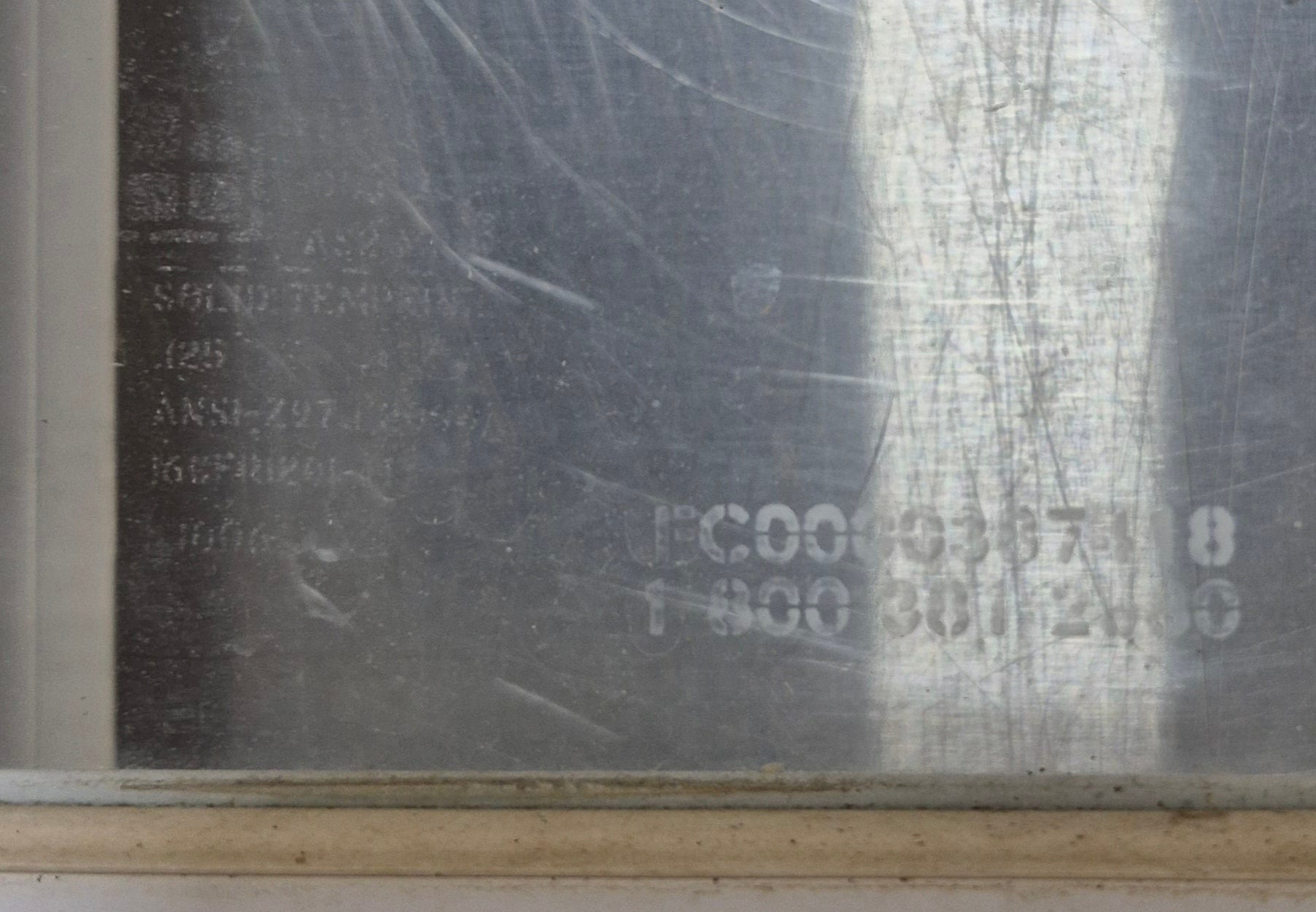 Used White Radius Opening Window : 29 1/2" W x 17 1/2" H x 1 7/8" D - Young Farts RV Parts