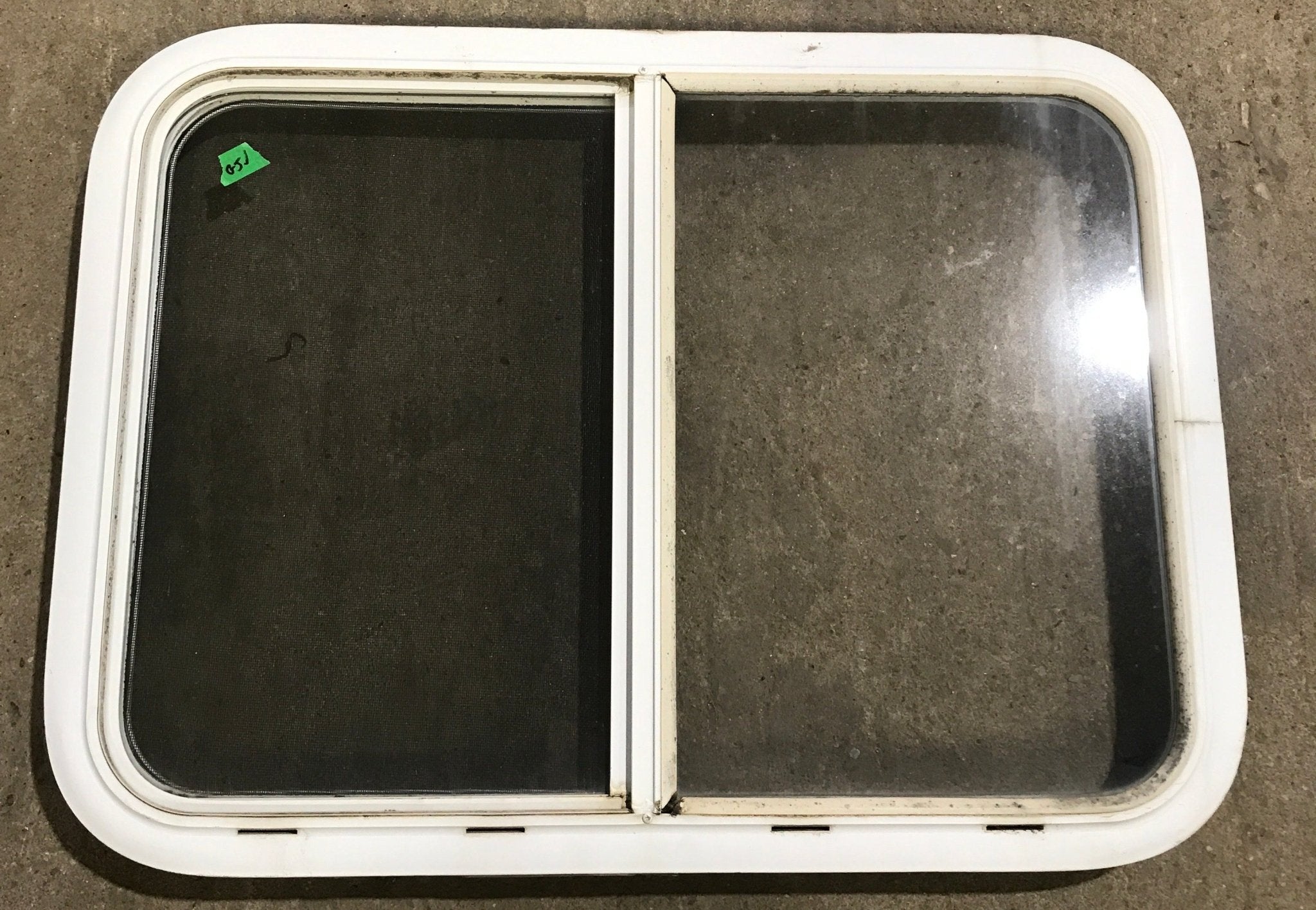 Used White Radius Opening Window : 29 1/2" W x 21 1/2" H x 1 7/8" D - Young Farts RV Parts