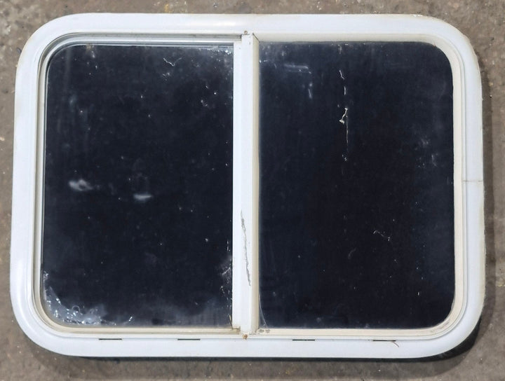Used White Radius Opening Window : 29 1/2" W x 21 1/2" H x 1 7/8" D - Young Farts RV Parts