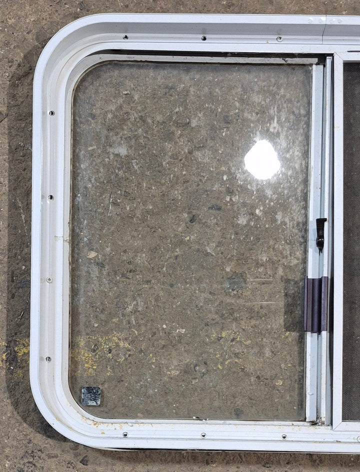 Used White Radius Opening Window : 29 1/2" W x 21 1/2" H x 2" D - Young Farts RV Parts