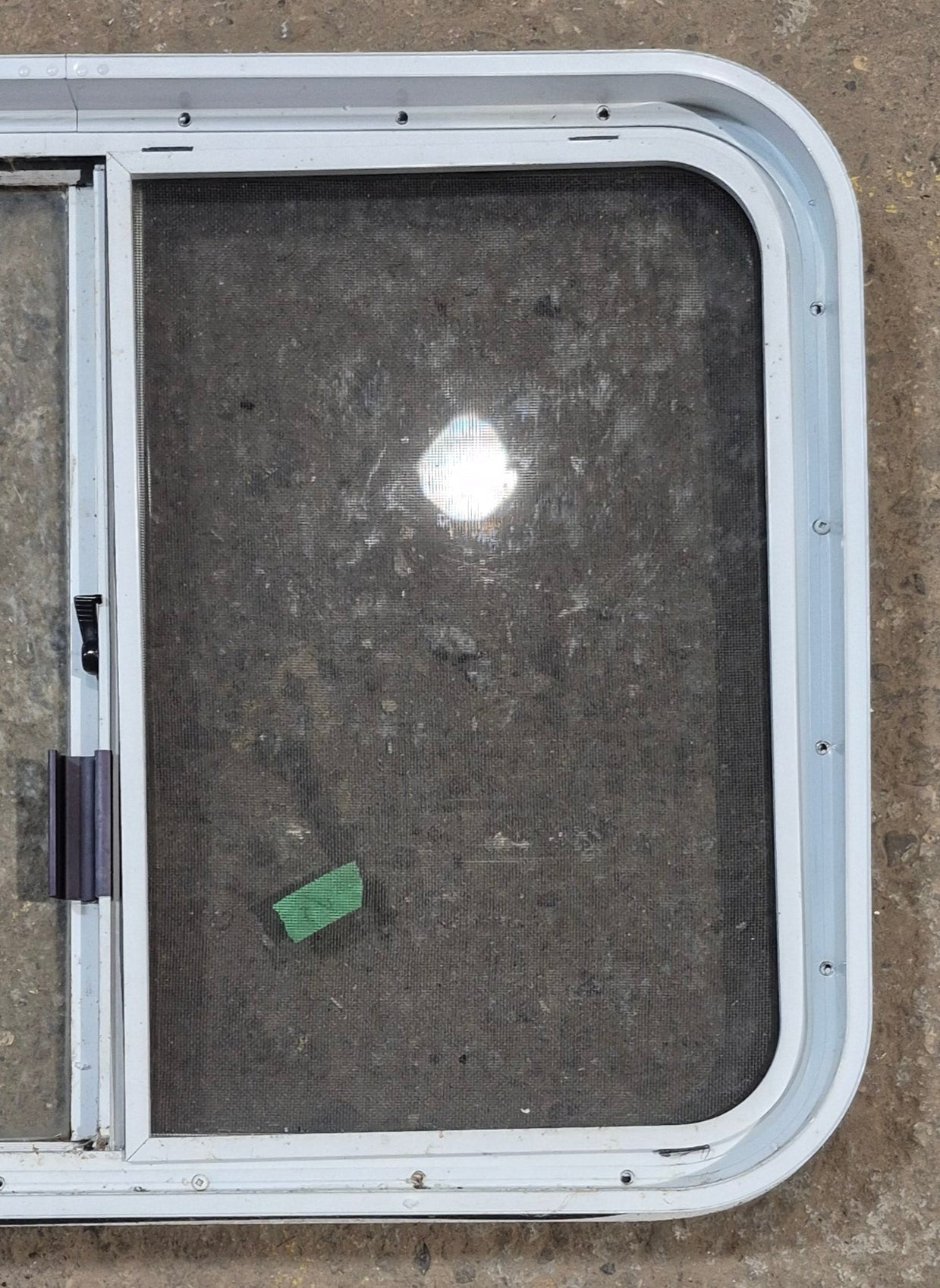 Used White Radius Opening Window : 29 1/2" W x 21 1/2" H x 2" D - Young Farts RV Parts