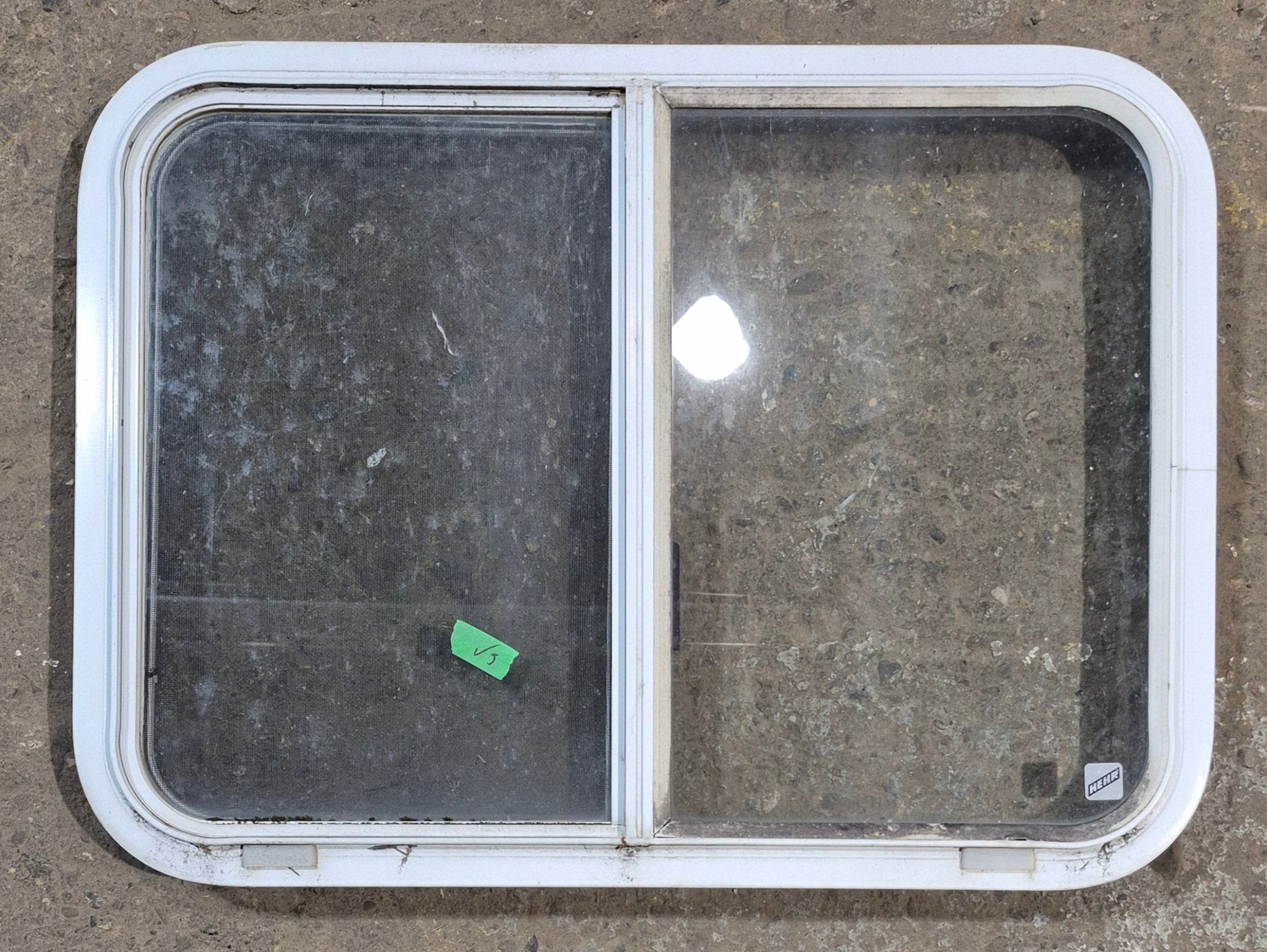 Used White Radius Opening Window : 29 1/2" W x 21 1/2" H x 2" D - Young Farts RV Parts