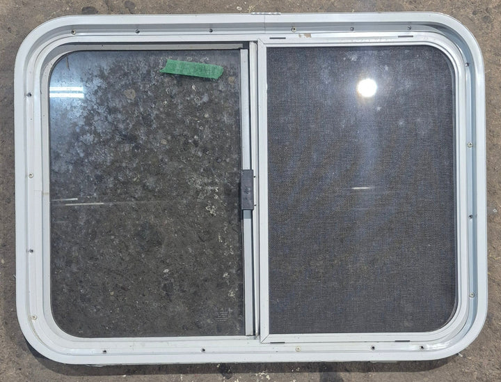 Used White Radius Opening Window : 29 1/2" W x 21 1/4" H x 1 7/8" D - Young Farts RV Parts