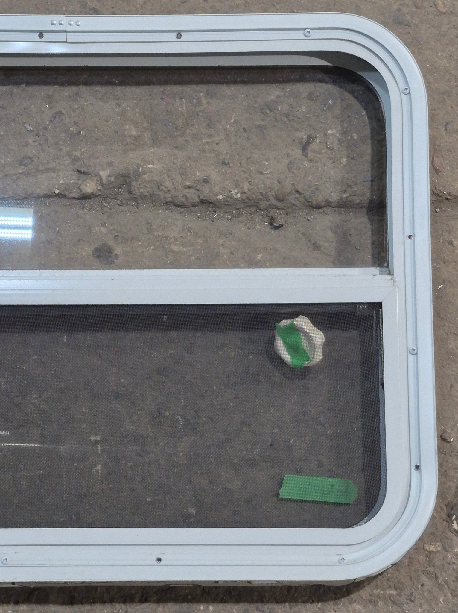 Used White Radius Opening Window : 29 1/4" W x 21 1/4" H x 1 3/4" D - Young Farts RV Parts
