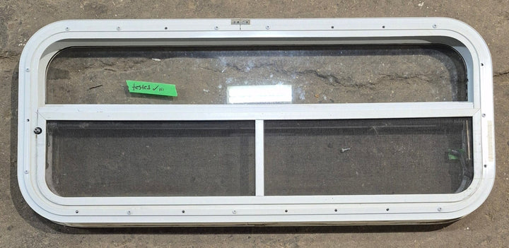 Used White Radius Opening Window : 35 1/2" W x 14 1/2" H x 1 1/2" D - Young Farts RV Parts