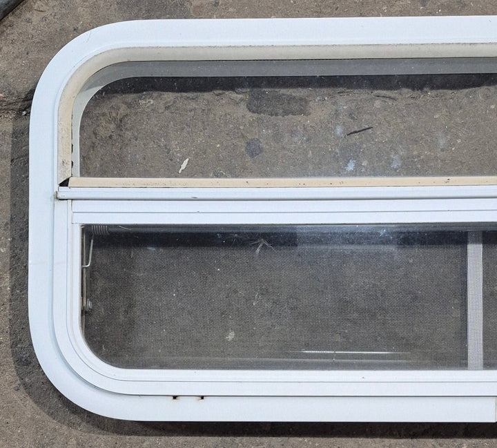 Used White Radius Opening Window : 35 1/2" W x 14 1/2" H x 1 1/2" D - Young Farts RV Parts