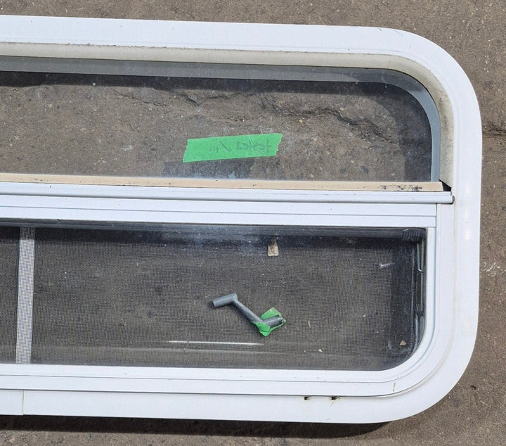 Used White Radius Opening Window : 35 1/2" W x 14 1/2" H x 1 1/2" D - Young Farts RV Parts