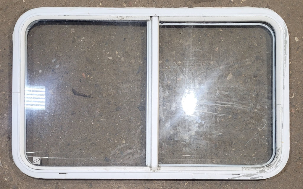 Used White Radius Opening Window : 35 1/2" W x 21 1/2" H x 1 1/4" D - Young Farts RV Parts