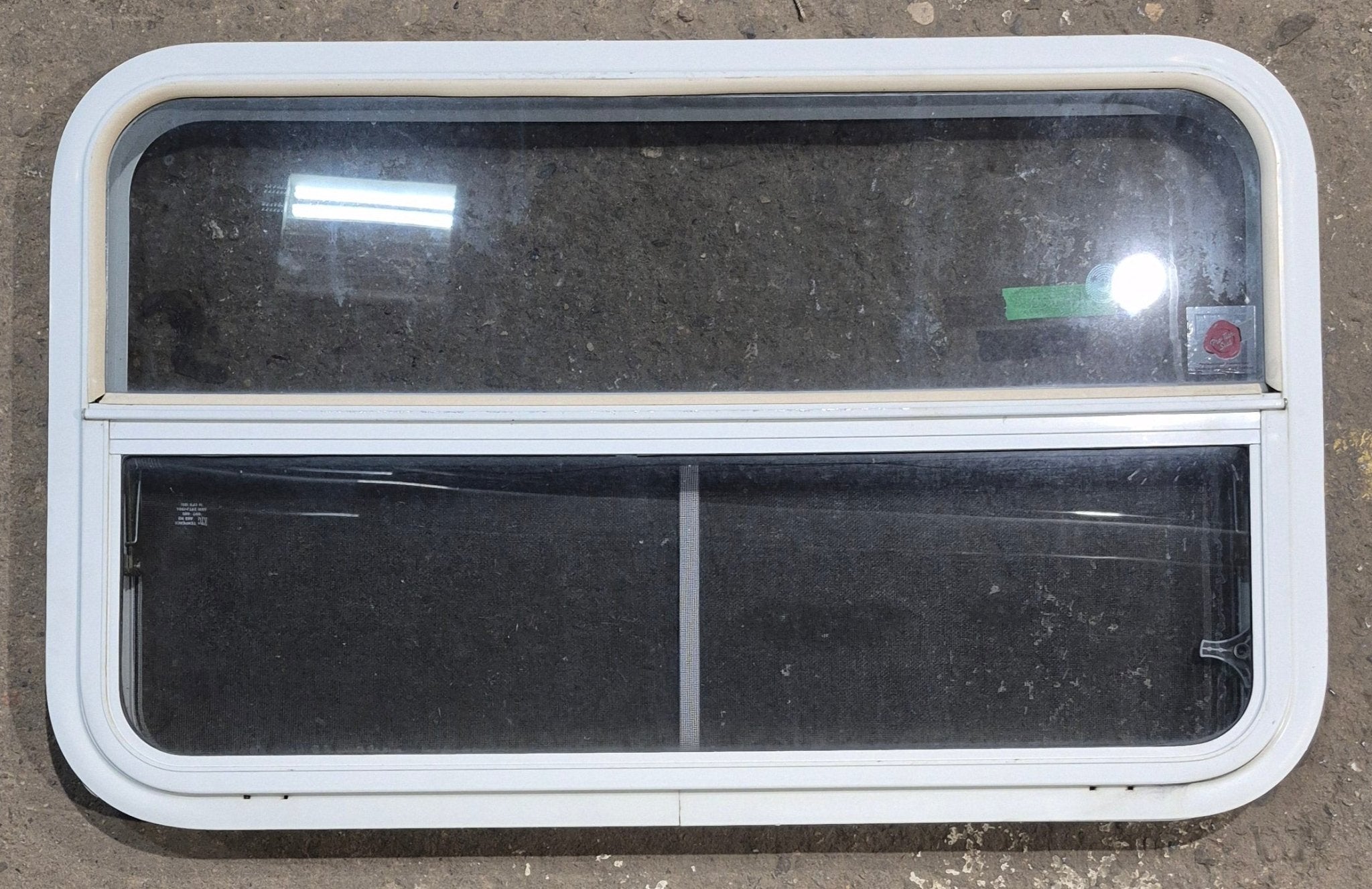Used White Radius Opening Window : 35 1/4" W x 21 1/4" H x 1 3/4" D - Young Farts RV Parts