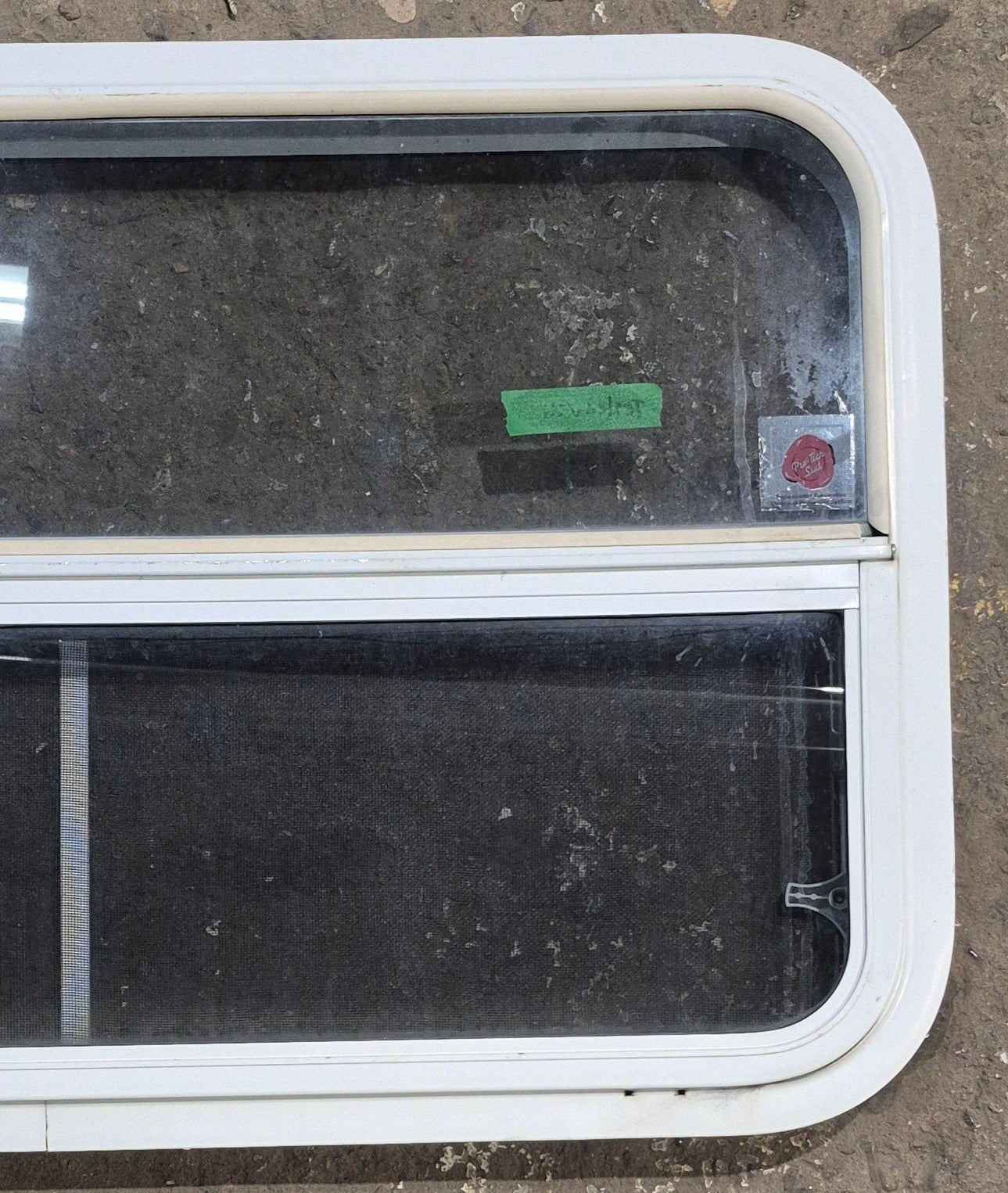 Used White Radius Opening Window : 35 1/4" W x 21 1/4" H x 1 3/4" D - Young Farts RV Parts