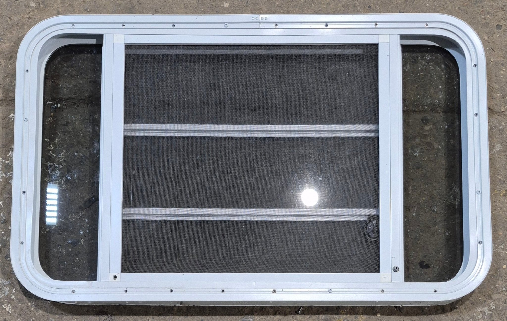 Used White Radius Opening Window : 35 1/4" W x 21 1/4" H x 1 7/8" D - Young Farts RV Parts