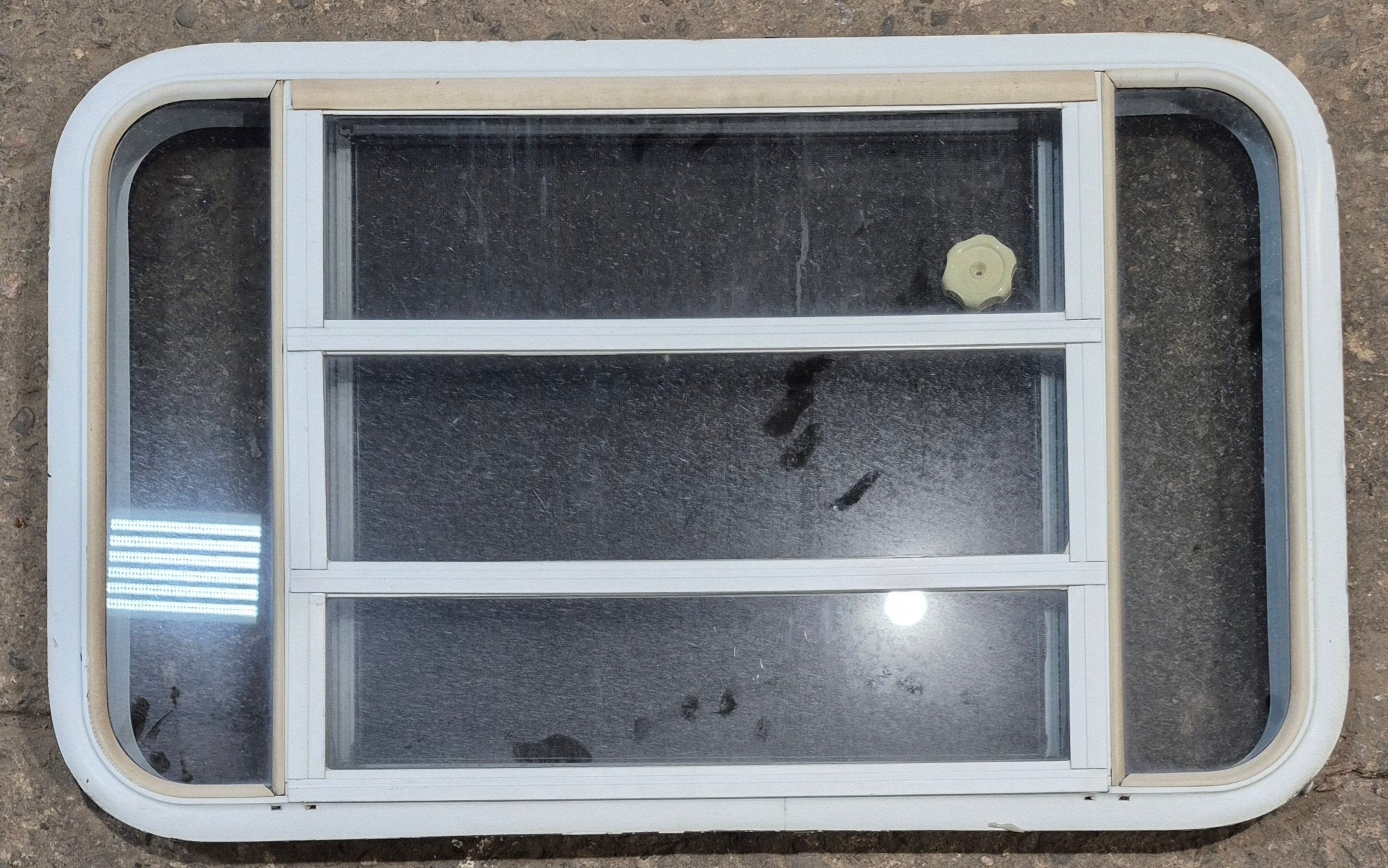 Used White Radius Opening Window : 35 1/4" W x 21 1/4" H x 1 7/8" D - Young Farts RV Parts