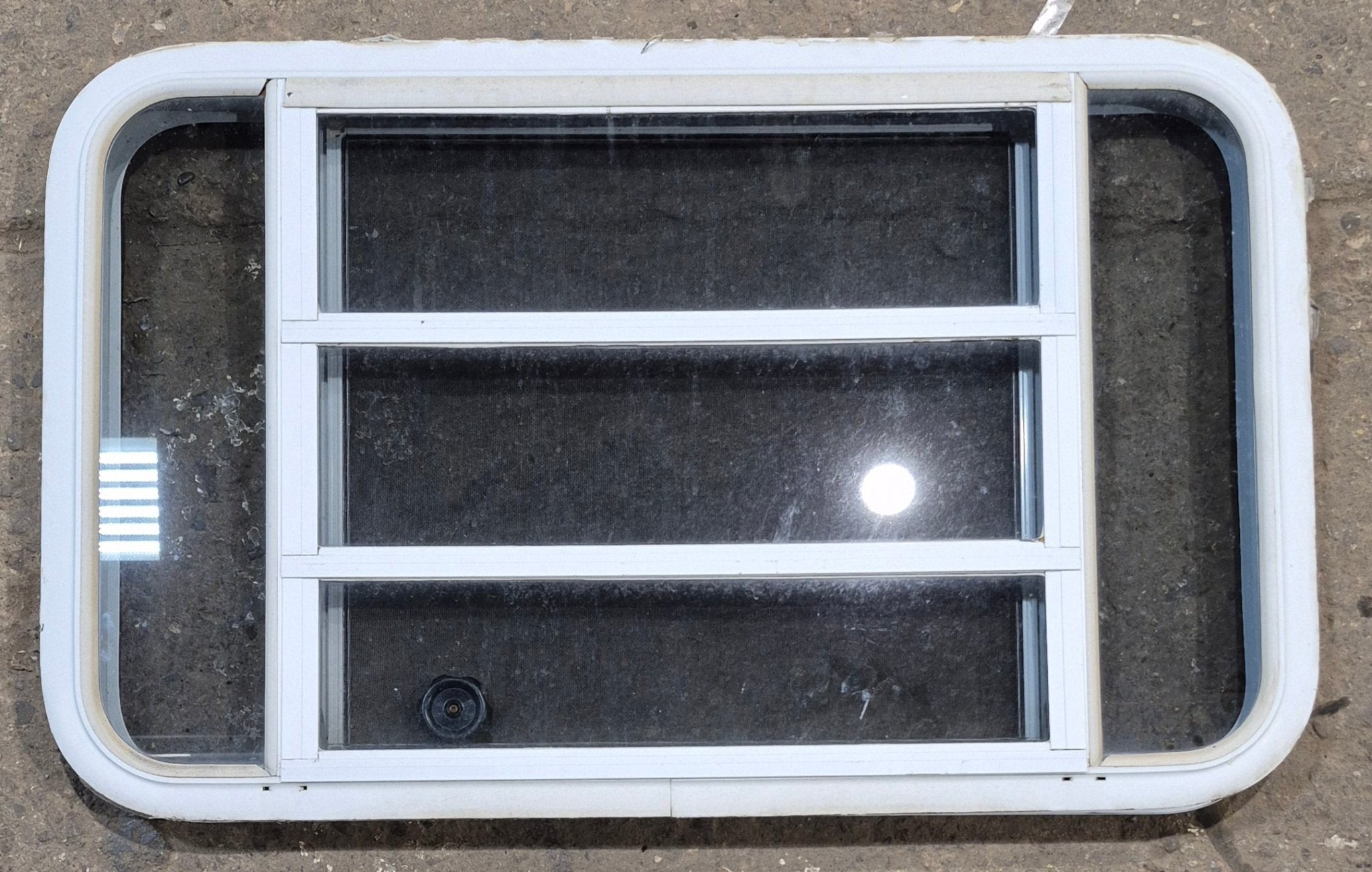 Used White Radius Opening Window : 35 1/4" W x 21 1/4" H x 1 7/8" D - Young Farts RV Parts