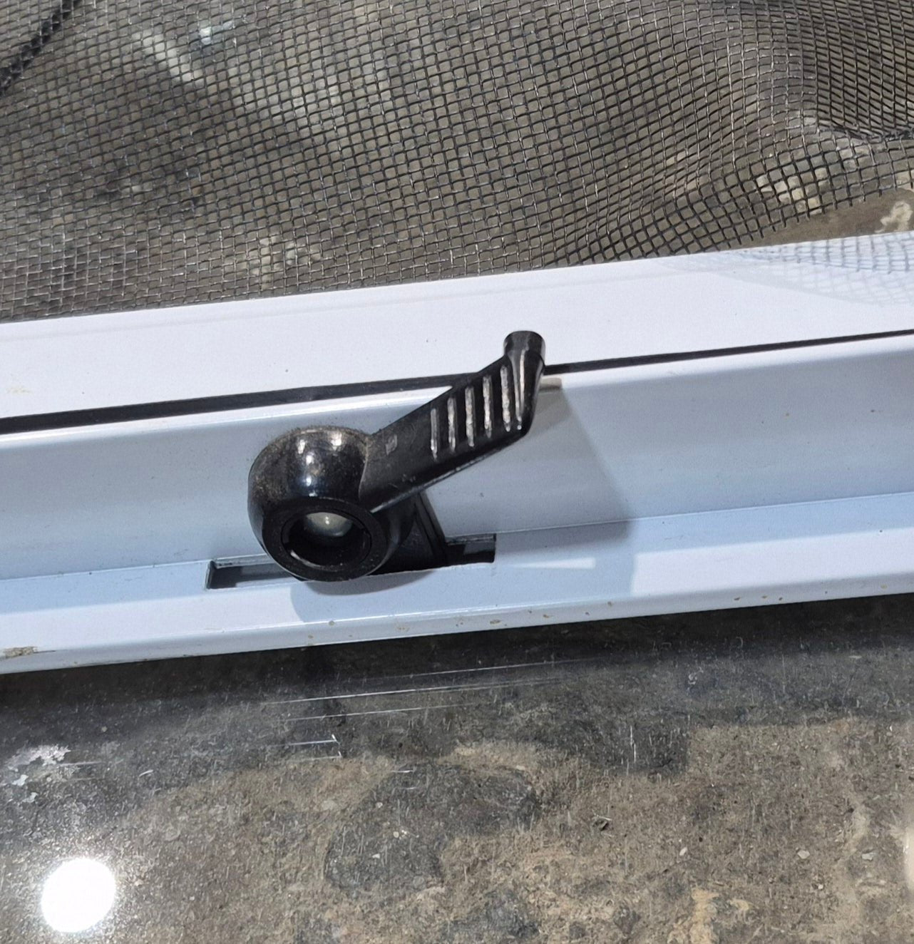 Used White Radius Opening Window : 36 1/4" W x 14 3/4" H x 1 3/4" D - Young Farts RV Parts