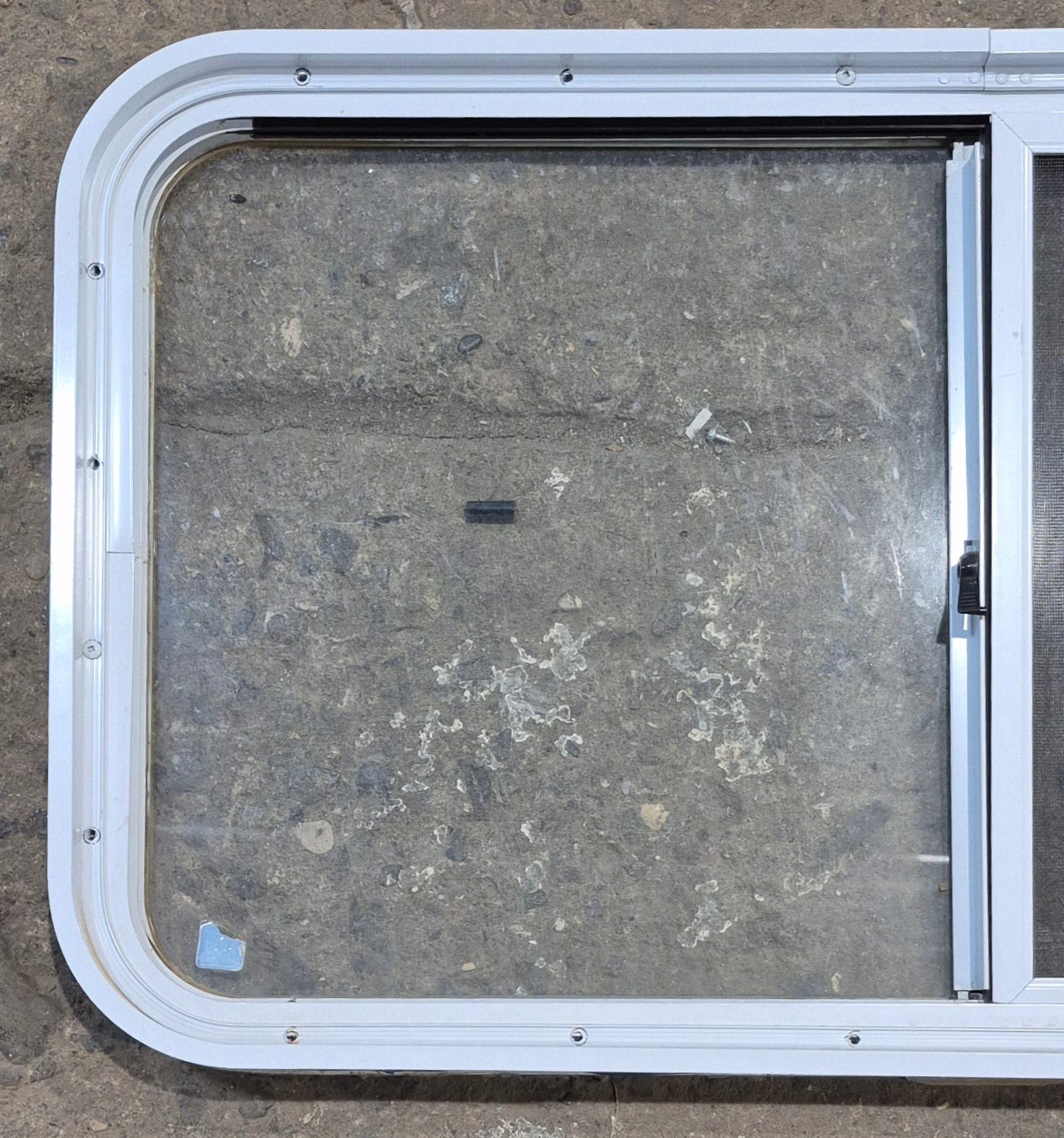 Used White Radius Opening Window : 36 1/4" W x 19 3/4" H x 1 3/4" D - Young Farts RV Parts